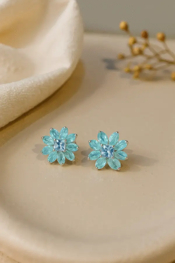 aqua blossom stud earrings