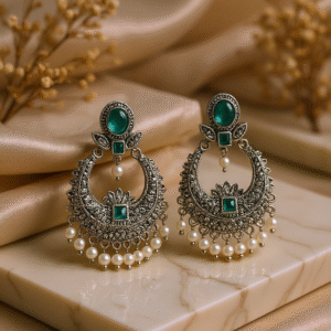 Dual Emerald Stone Jhumkas