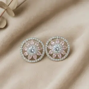 pink petal halo stud earrings