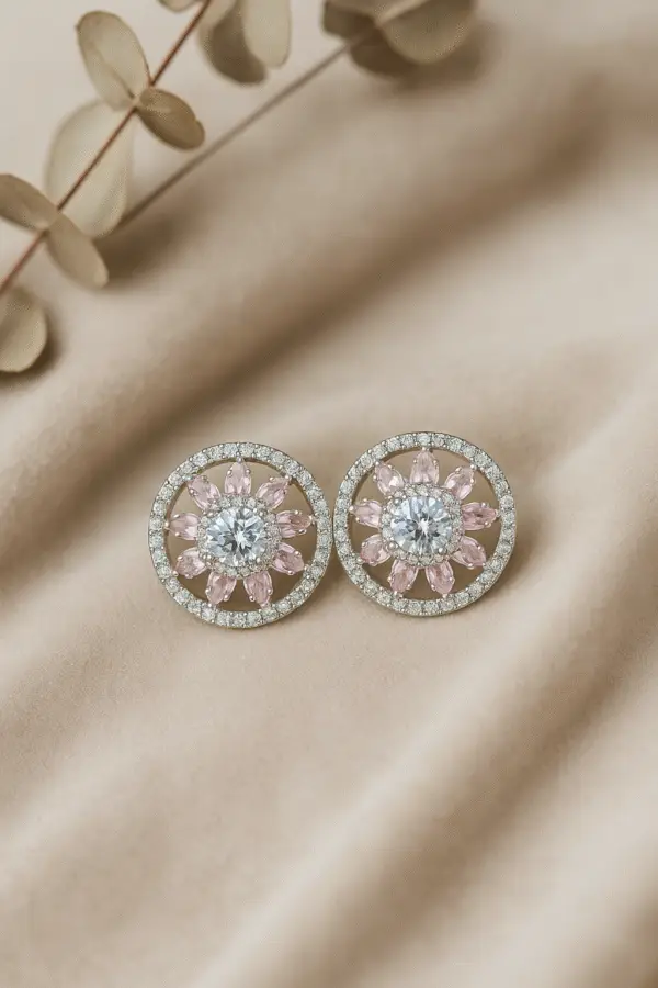 pink petal halo stud earrings