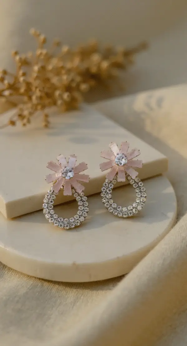 pink ribbon drop earrings